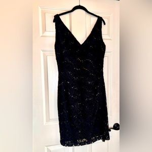 NWT size 14 Ralph Lauren, black sequin sleeveless V-neck cocktail dress
